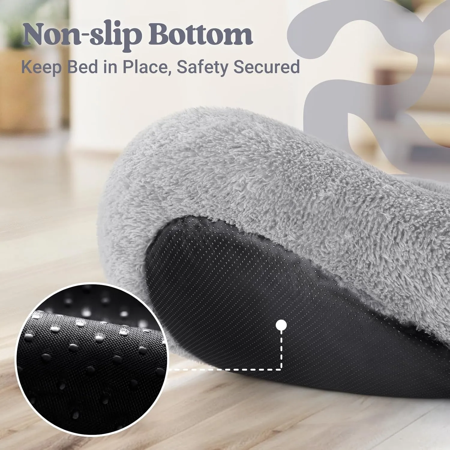 rabbitgoo Calming Dog Bed for Small Medium, 30 inches Pet Bed Machine Washable, Non-Slip Round Fluffy Plush Faux Fur Large Cat Cushion, Soft Donut Cuddler Cushion for Small Dogs, Light Grey