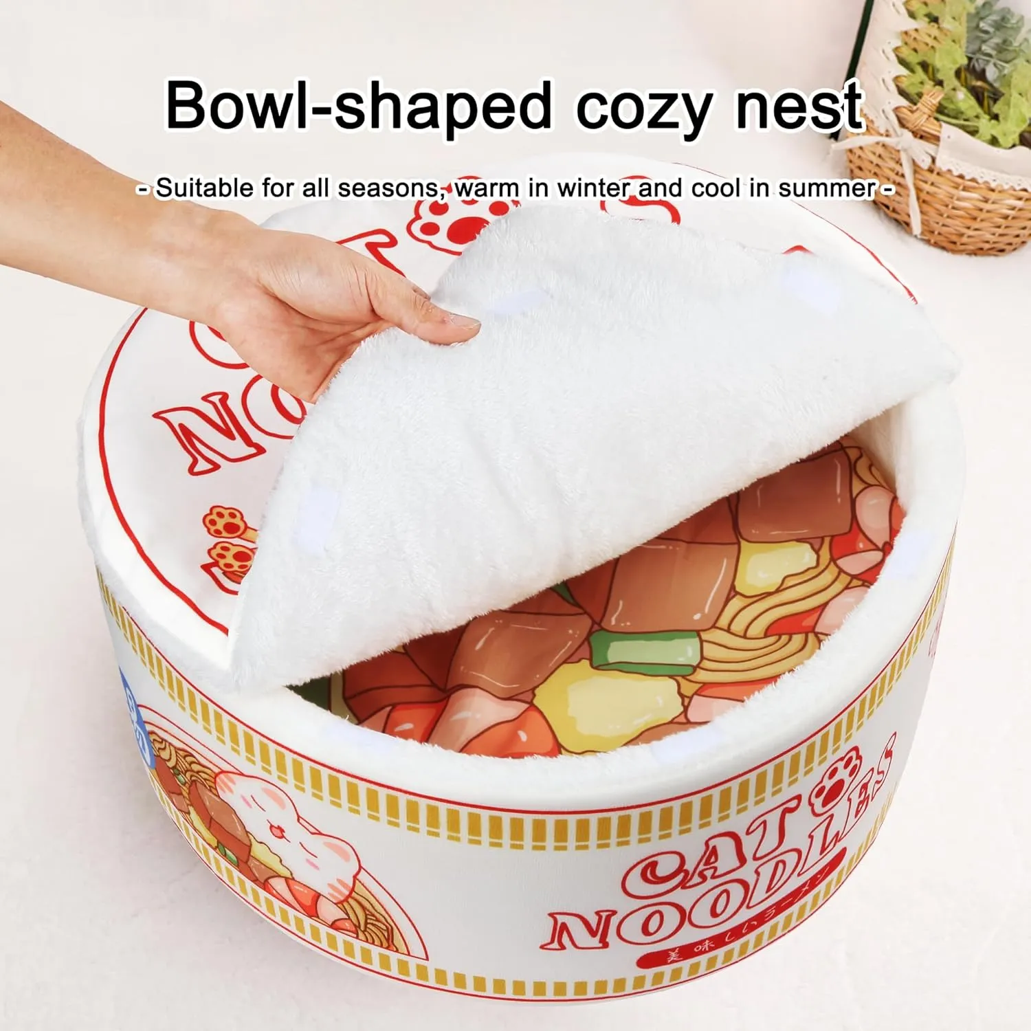  Ramen Noodle Dog & Cat Bed,Keep Warm and Super Soft Creative Pet Nest for Indoor Cats,Removable Washable Cushion for Small Medium Large Dogs and Cats