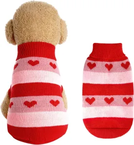 Rbenxia Heart Knitted Sweater Warm Dog Clothes Winter Outfits for Small Puppy Cat Pets (Red, M)