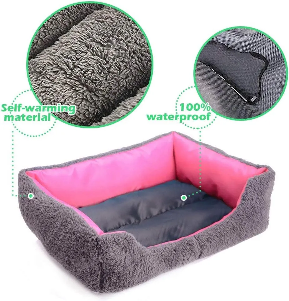 Rectangular Dog Cat Beds Mattress Washable Pads Room, Soft Winter WarmPlush Faux Fur Sleeping Pet Fleece Bed Mat for Small Doggy Kitten Puppy, with Anti-Slip Waterproof Bottom, (Pink)