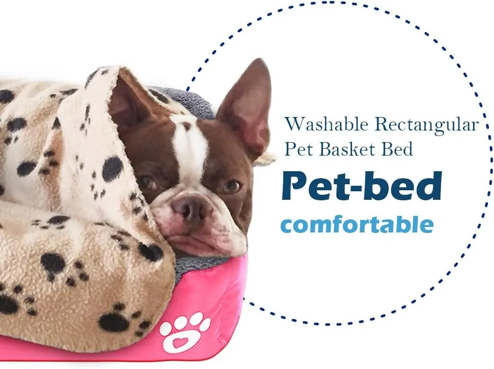 Rectangular Dog Cat Beds Mattress Washable Pads Room, Soft Winter WarmPlush Faux Fur Sleeping Pet Fleece Bed Mat for Small Doggy Kitten Puppy, with Anti-Slip Waterproof Bottom, (Pink)