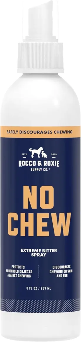 Rocco & Roxie No Chew Spray for Dogs, Bitter Dog Training Aid, Alcohol-Free Puppy Deterrent Formula with Calming Copaiba Oil, Safe Anti-Chew Solution for Skin, Furniture, Wounds & Plants - 8 oz
