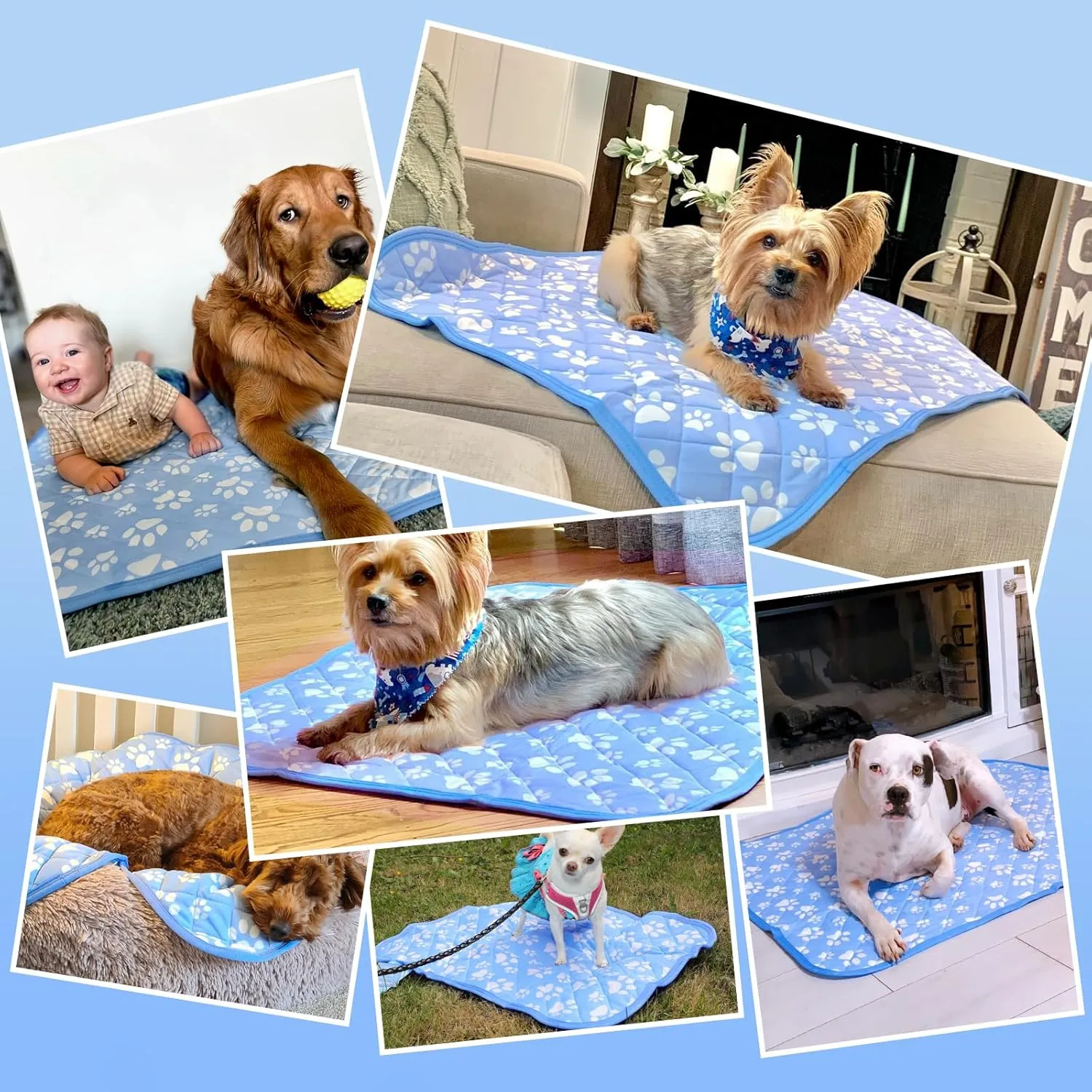 Rywell Upgrade Self-Cooling Mat for Dogs Extra Large, 44'' x 32'' - Endothermic Color Changing Arc-Chill Cooling Fiber - Washable Non-Toxic Summer Pet Outdoor Bed, Non-Slip&Foldable