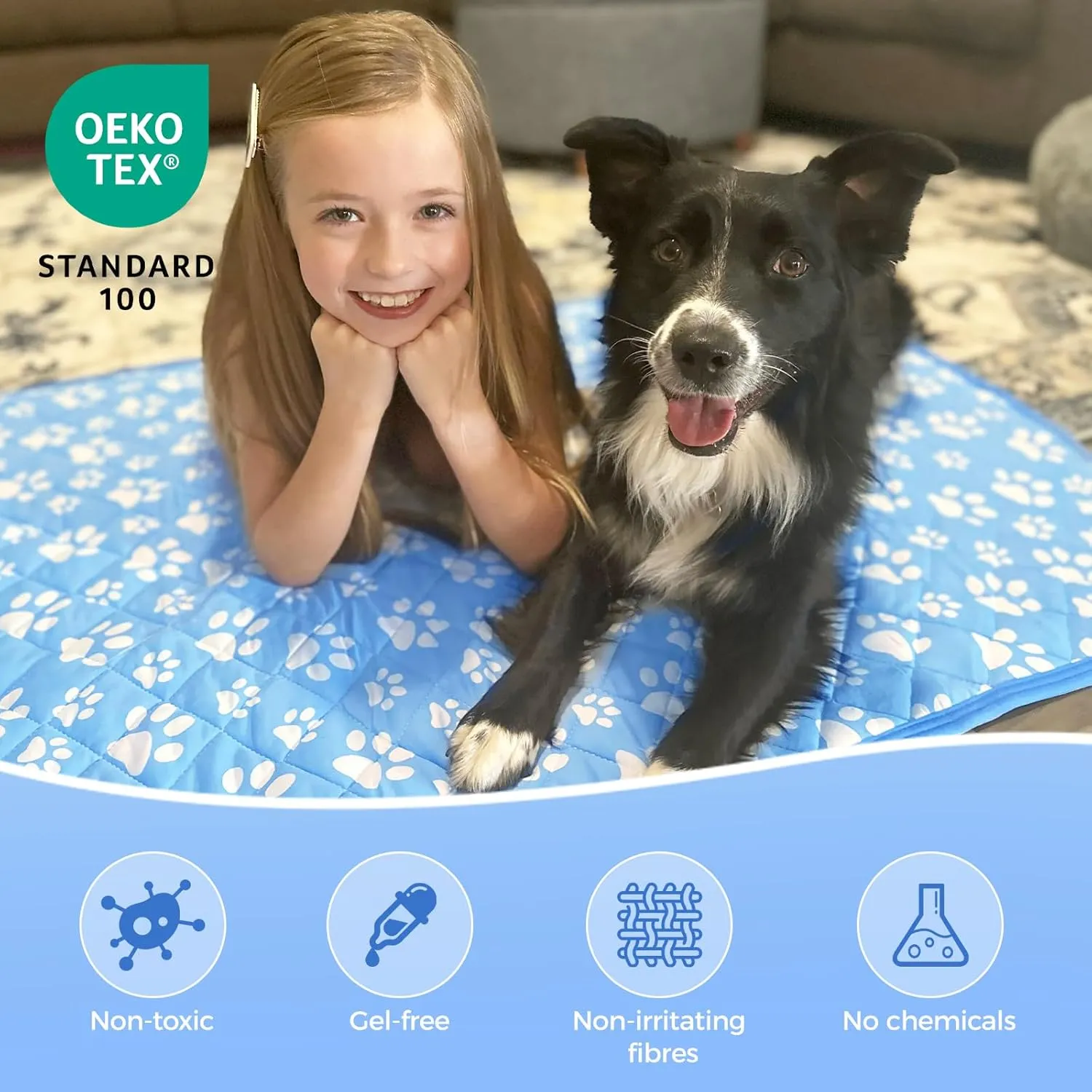 Rywell Upgrade Self-Cooling Mat for Dogs Extra Large, 44'' x 32'' - Endothermic Color Changing Arc-Chill Cooling Fiber - Washable Non-Toxic Summer Pet Outdoor Bed, Non-Slip&Foldable