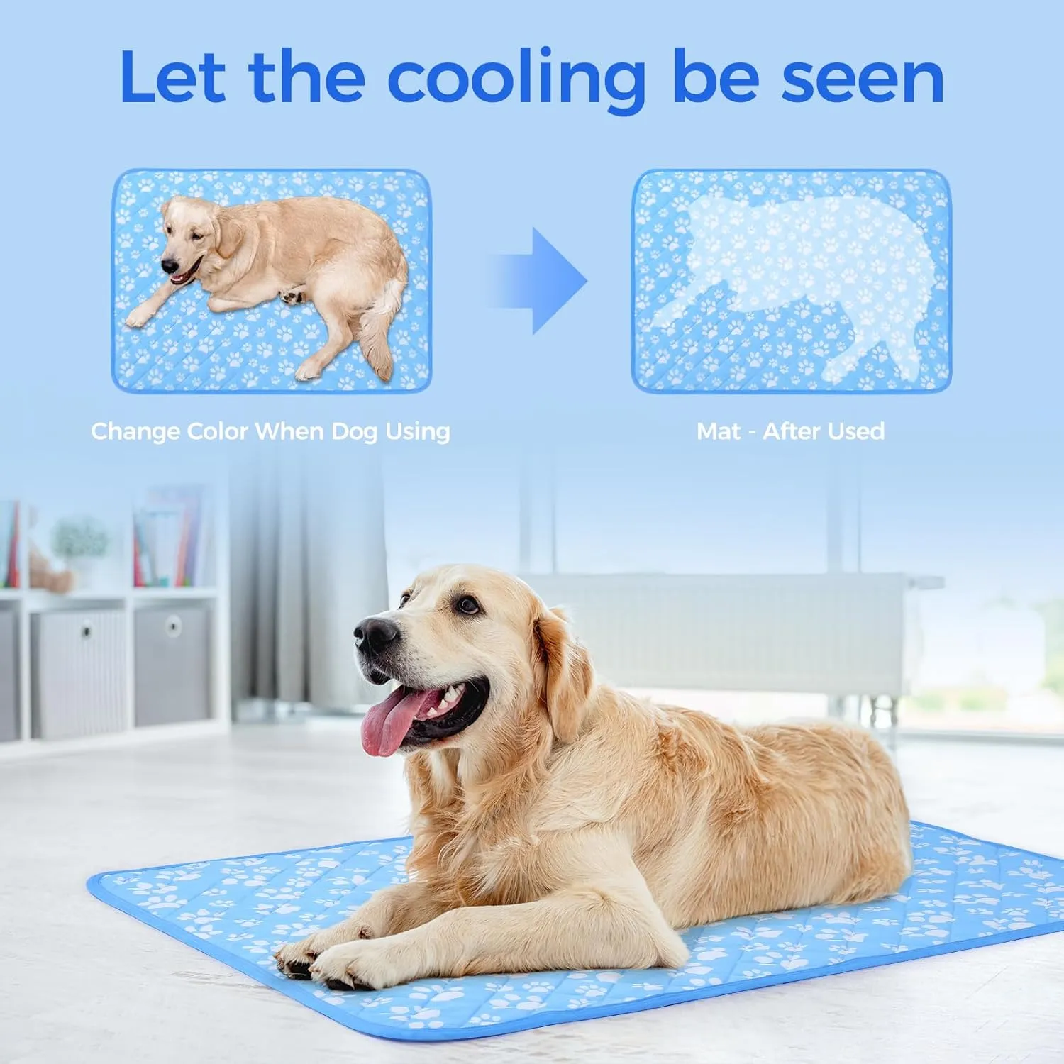 Rywell Upgrade Self-Cooling Mat for Dogs Extra Large, 44'' x 32'' - Endothermic Color Changing Arc-Chill Cooling Fiber - Washable Non-Toxic Summer Pet Outdoor Bed, Non-Slip&Foldable