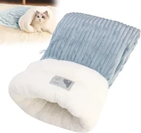 Self-Warming Cat Cave Bed - 360 Wrap, Soft Fluffy Washable Calming Sleeping Bag for Cats Up to 8kg (21 * 18")