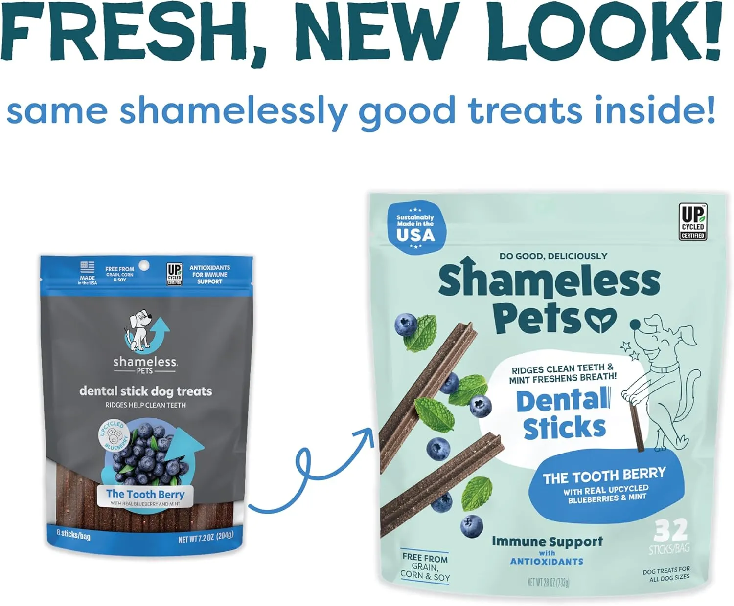 Shameless Pets Toothberry Dental Chews for Dogs  Natural Dog Dental Sticks for Fresh Breath, Teeth Cleaning & Removes Tartar, Grain-Free Dog Treats, No Corn or Soy, 32 Sticks