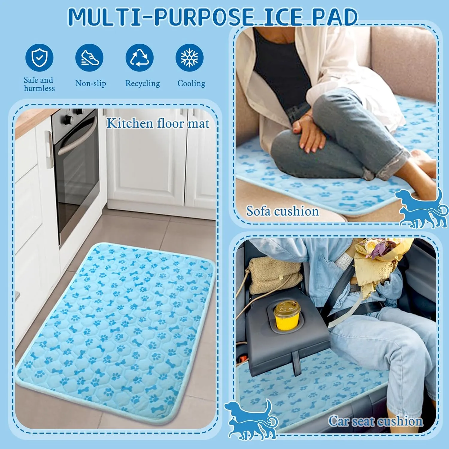 SHEJIZE Dog Cooling Mat Self-Cooling Mat for Dogs and Cats Non-Slip Pet Cool Pad Dog Sleeping Pad Summer Blanket for Pets Foldable Washable for Kennel, Travel, Bed, Cars, Indoor and Outdoor Use