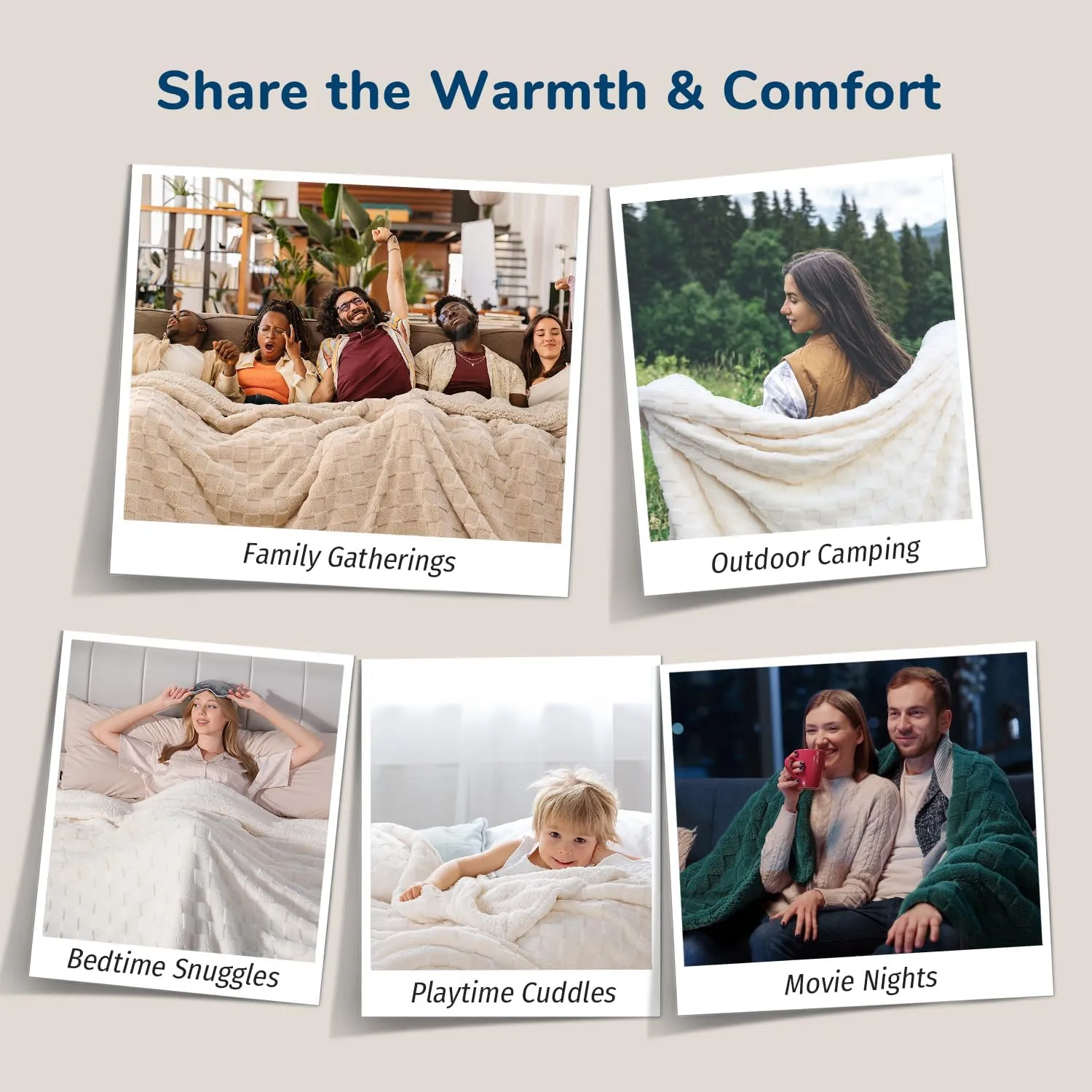Sherpa Throw Blanket for Couch Bed, Soft Throw Blanket for Women, Cozy Fuzzy Fleece Checkered Blanket, Lightweight All-Season Throw, for Home, Cream White, 50x60 Inches