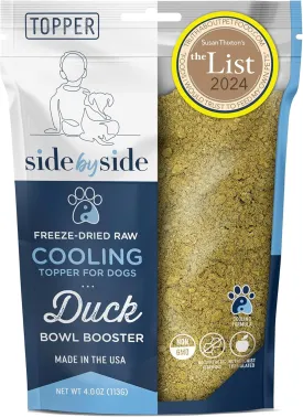 Side by Side Duck Bowl Booster, Freeze-Dried Raw Superfood, Cooling Dog Food Topper for All Breeds, Made of Whole Foods, Every Ingredient Has a Purpose, No Artificial Additives, 4 oz, Pack of 2