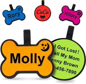 Silicone Dog Tags, Personalized Pet ID Tag for Dog and Cat - Round or Bone Shaped, Deep Engraved, Soft and Durable