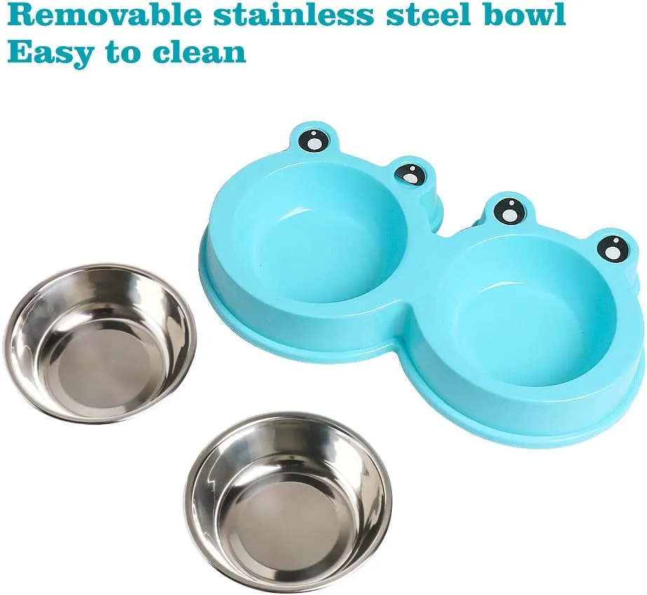Skrtuan Double Dog Cat Bowls Premium Stainless Steel Pet Bowls with No-Slip Stainless Steel Cute Modeling Pet Food Water for Feeder Dogs Cats Rabbit and Pets