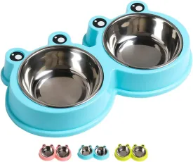 Skrtuan Double Dog Cat Bowls Premium Stainless Steel Pet Bowls with No-Slip Stainless Steel Cute Modeling Pet Food Water for Feeder Dogs Cats Rabbit and Pets