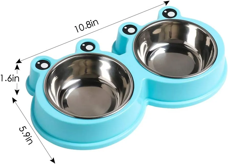 Skrtuan Double Dog Cat Bowls Premium Stainless Steel Pet Bowls with No-Slip Stainless Steel Cute Modeling Pet Food Water for Feeder Dogs Cats Rabbit and Pets