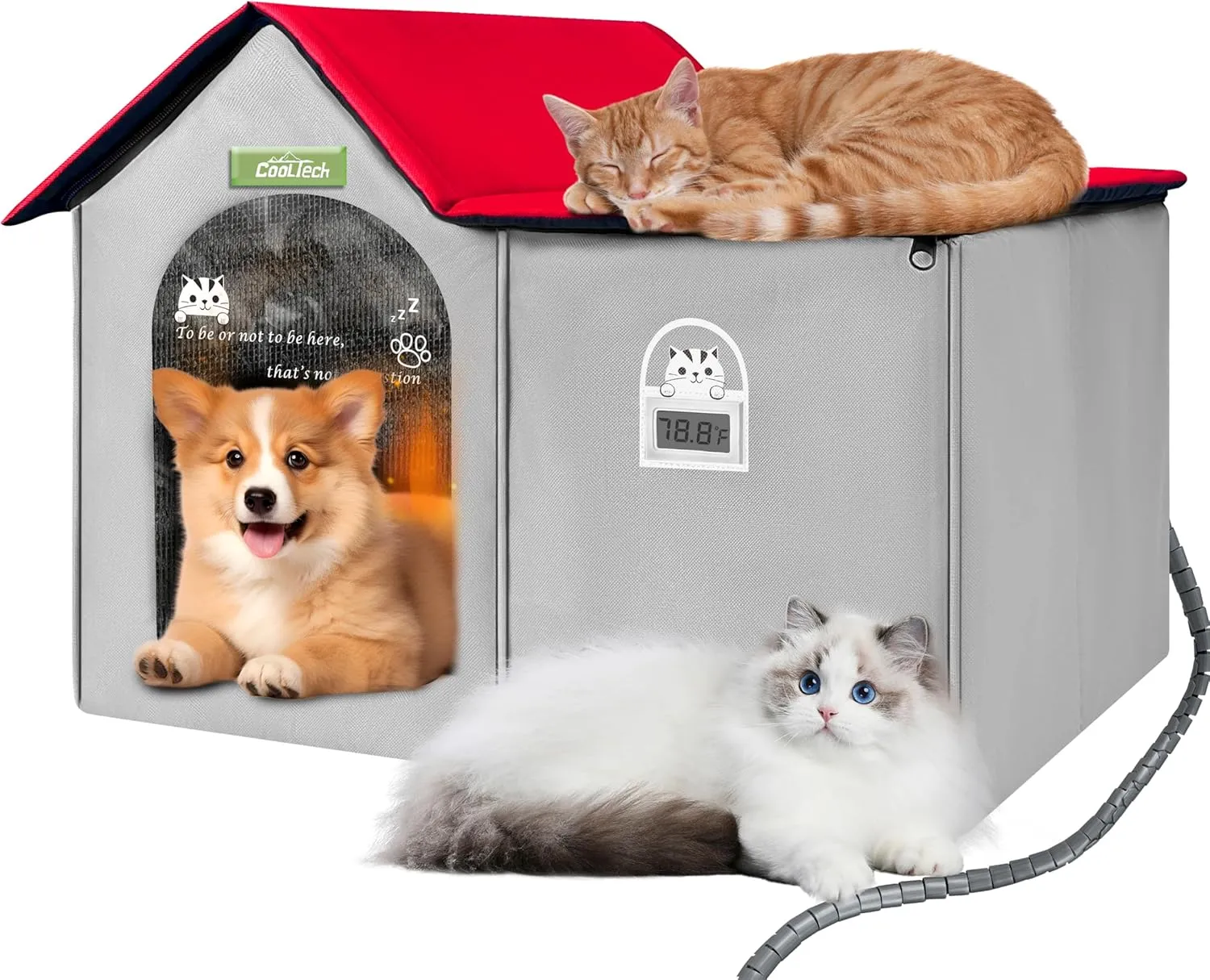 Smart Thermostat Cat House - Electric Cooling & Heated Cat Bed for All Seasons, Portable Air Conditioned Cat Cave, Easy Foldable for Indoor Cats (Negative Ion Safe)