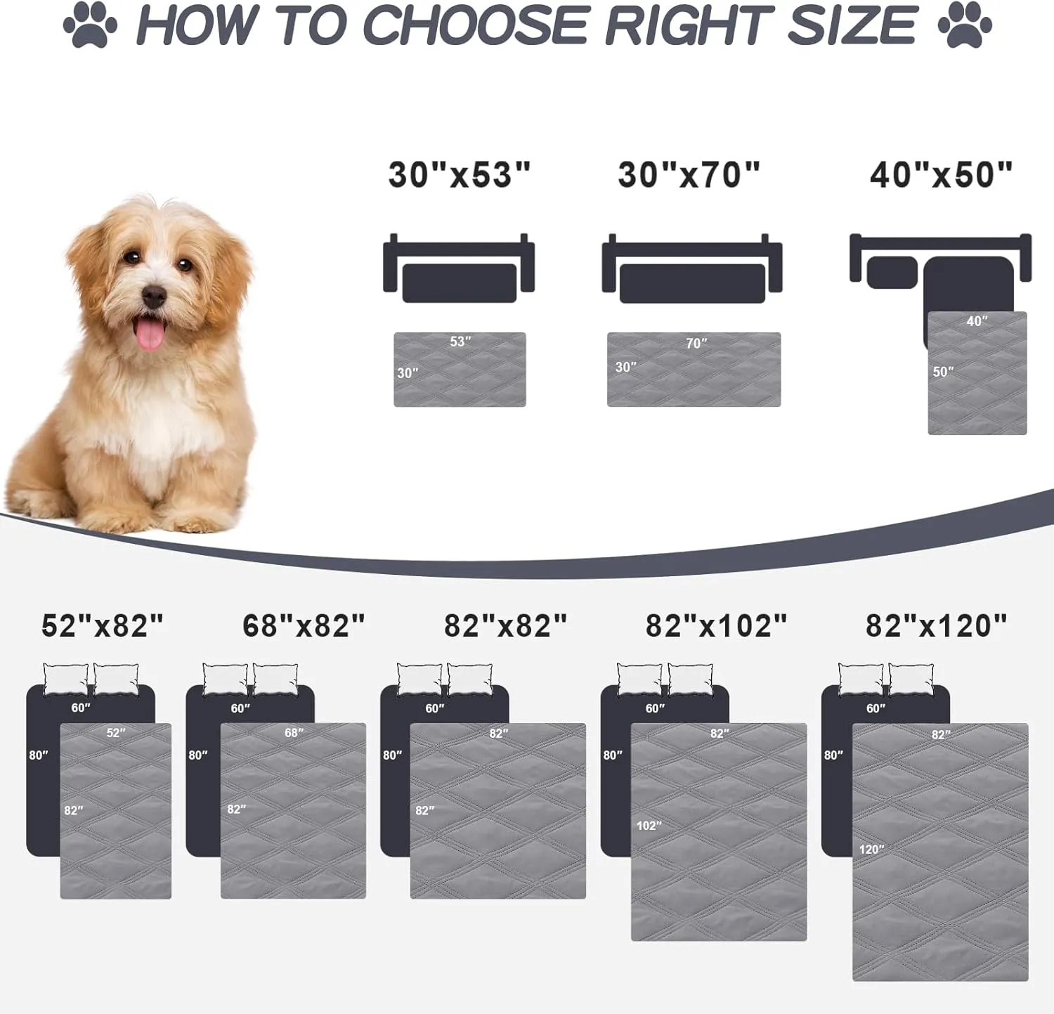Smiry Waterproof Dog Bed Cover Blanket 30x70, Soft Reversible Pet Blanket, Washable Leakproof Cats Dogs Couch Cover for Sofa, Couch, Furniture, Grey/Dark Grey