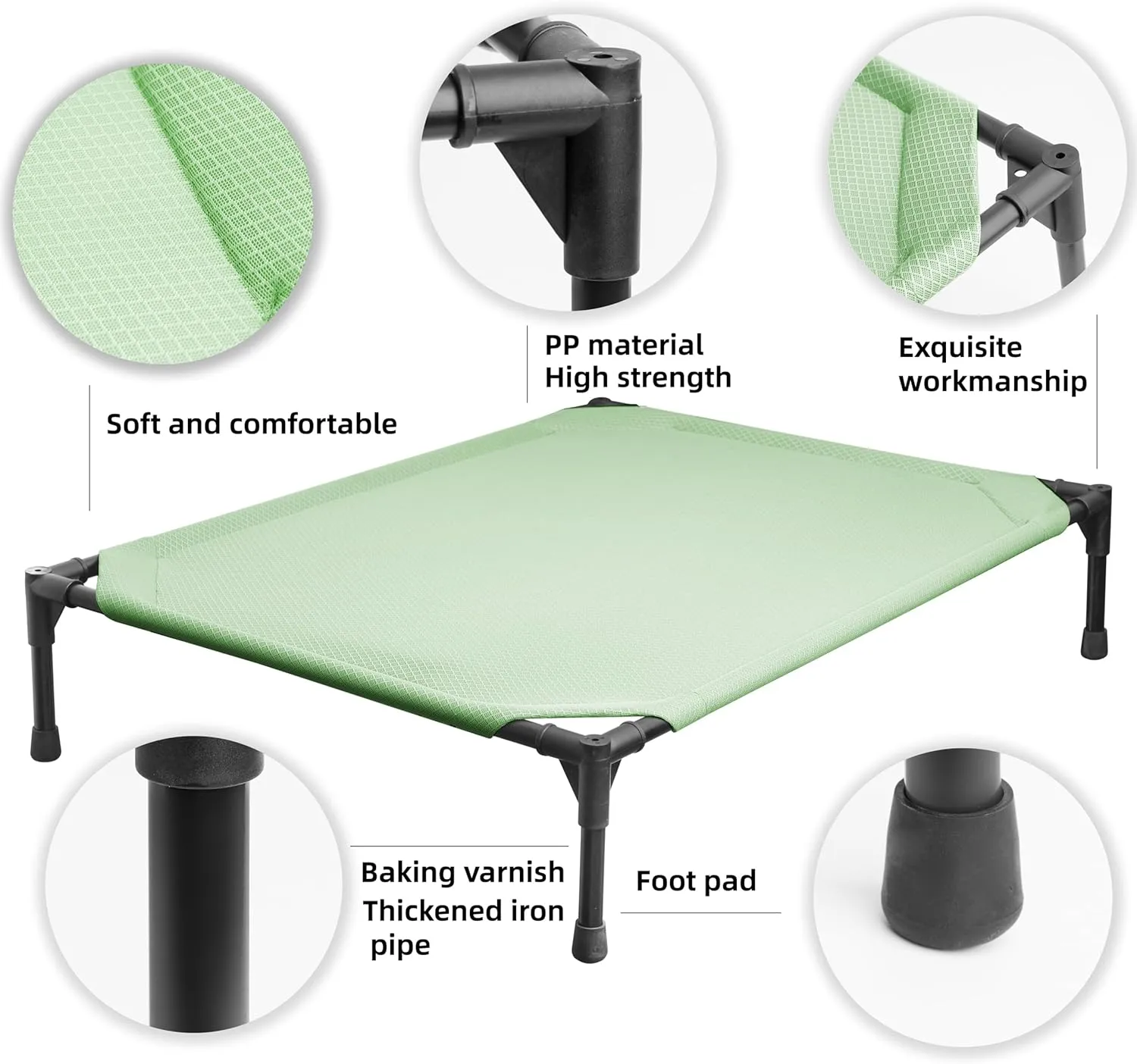 Soft Mesh Elevated Pet Bed for Large Medium Dogs Outdoor Resting Cot with Water-Resistant, Air-Permeable, Cooling and Anti-Skid Portable Dog Bed, Up to 80 lbs, 33.3" L x 25.2" W x 6.9" H, Green