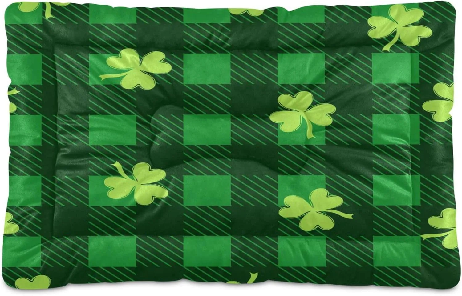 St. Patrick's Day Clover Dog Bed Cat Bed, Non-Slip Soft Pet Crate Mattress Washable Kennel Pad for Small Medium Large Dog Cat, 18 x 24 in