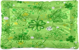 St. Patrick's Day Clover Dog Bed Cat Bed, Non-Slip Soft Pet Crate Mattress Washable Kennel Pad for Small Medium Large Dog Cat, 18 x 24 in