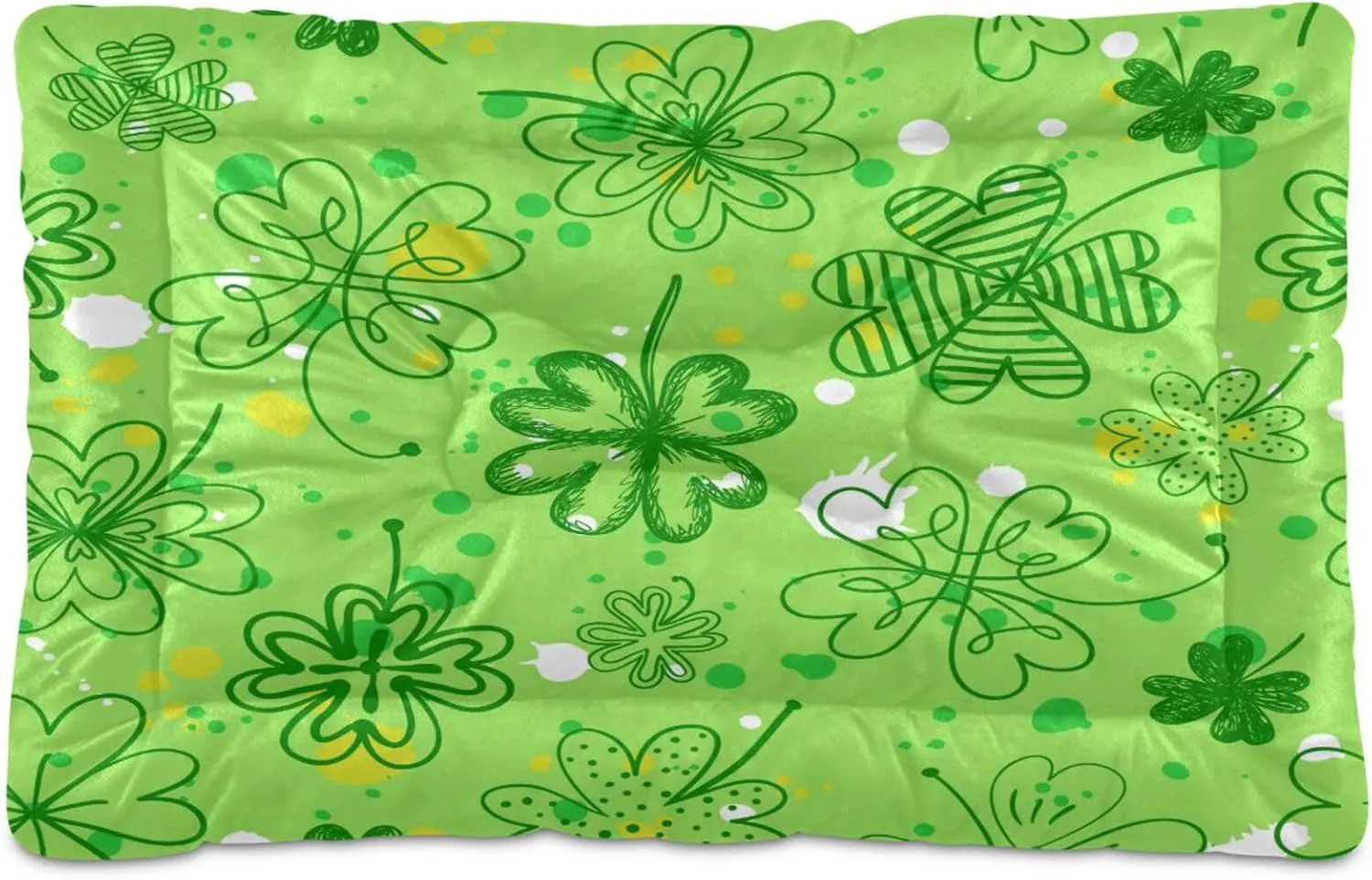 St. Patrick's Day Clover Dog Bed Cat Bed, Non-Slip Soft Pet Crate Mattress Washable Kennel Pad for Small Medium Large Dog Cat, 18 x 24 in