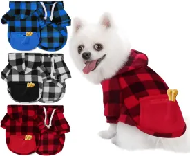 stablerice 3 Pieces Plaid Dog Hoodie Pet Clothes Sweaters with Hat and Pocket Classic Small Medium Dogs Winter Clothing Warm Fleece Hooded Coat Cold Weather for Cats