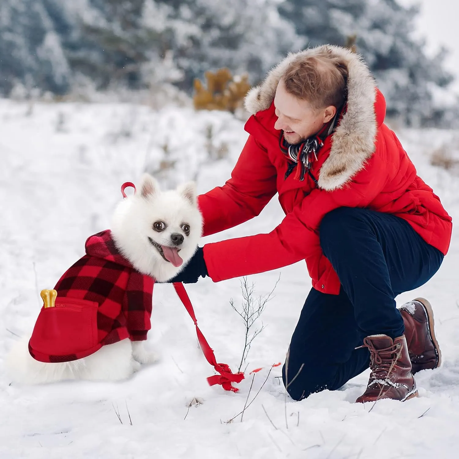 stablerice 3 Pieces Plaid Dog Hoodie Pet Clothes Sweaters with Hat and Pocket Classic Small Medium Dogs Winter Clothing Warm Fleece Hooded Coat Cold Weather for Cats