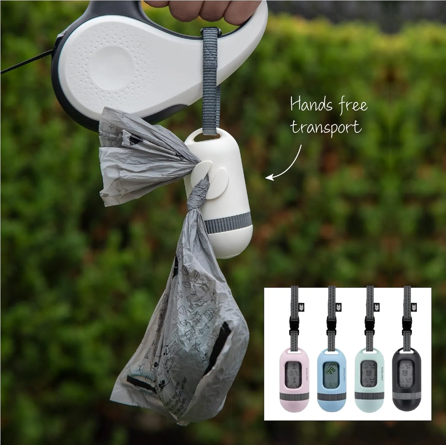 SVD.PET Dog Poop Bag Dispenser, Retractable Waste Bag Fits Any Dog Leash, Leak-Proof Waste Bags, Poop Bag Holder, Doggy Walking Accessory (Black)