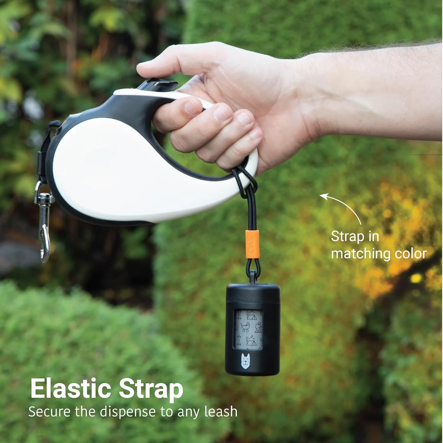 SVD.PET Retractable Poop Bag Dispenser, Lightweight Holder, Stretchy Strap Fits Any Leash, Dog Walking Accessory (Black)