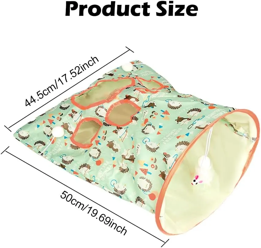 SYCOOVEN Cat Tunnel Bag for Indoor Cats, Pet Collapsible Tunnel Crinkle Sack Bag with 1 Little Mouse & Toy Ball, Crinkle Paper Interactive Cat Toys Hide and Seek(Green Pattern)