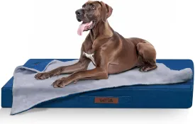 Sytopia 50 Inch Orthopedic Extra Large Dog Bed with Detachable Blanket, Washable Dog Bed for Giant Dogs, Supportive Foam Pet Bed, Waterproof Removable Cover, Navy Blue