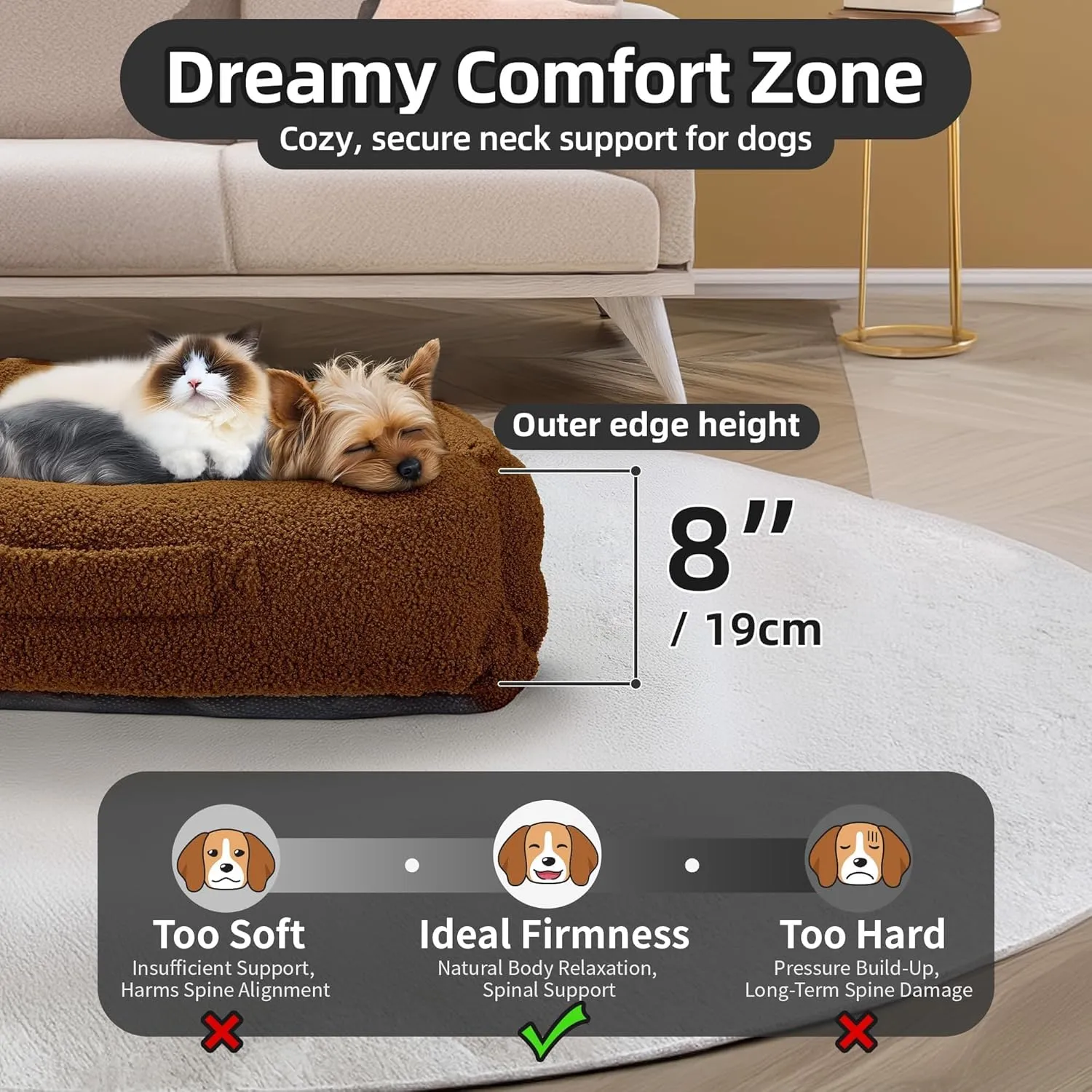 Sytopia Indestructible Chew Proof Dog Bed, Anti-Anxiety Donut Cuddler, Waterproof Soft Round Bed, 32 Inch Teddy Bear Fleece, Washable for Small Medium Dogs and Large Cats 35 lbs, Brown