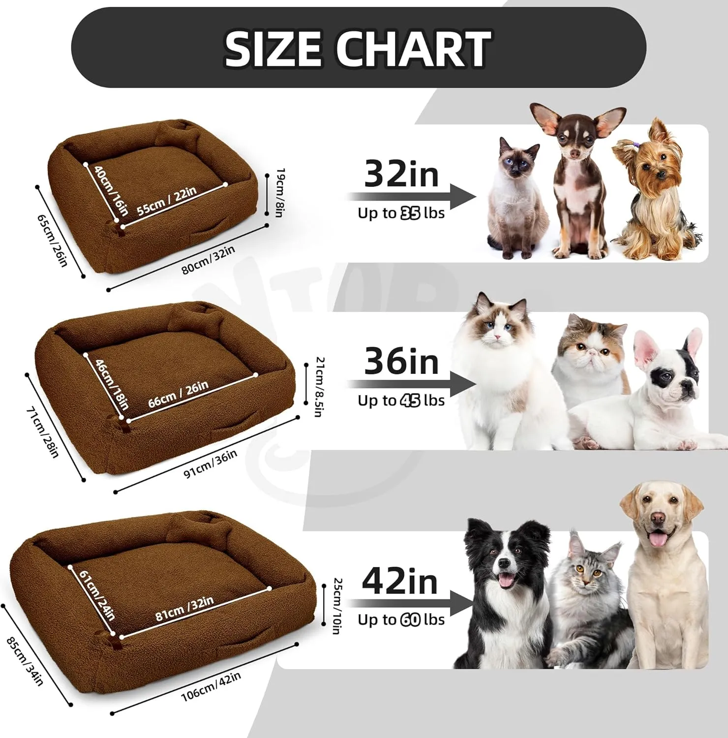 Sytopia Indestructible Chew Proof Dog Bed, Anti-Anxiety Donut Cuddler, Waterproof Soft Round Bed, 32 Inch Teddy Bear Fleece, Washable for Small Medium Dogs and Large Cats 35 lbs, Brown
