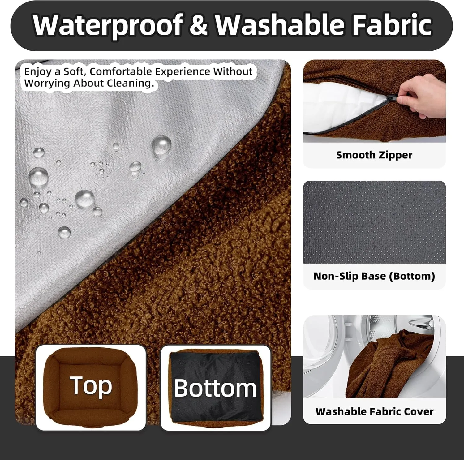 Sytopia Indestructible Chew Proof Dog Bed, Anti-Anxiety Donut Cuddler, Waterproof Soft Round Bed, 32 Inch Teddy Bear Fleece, Washable for Small Medium Dogs and Large Cats 35 lbs, Brown