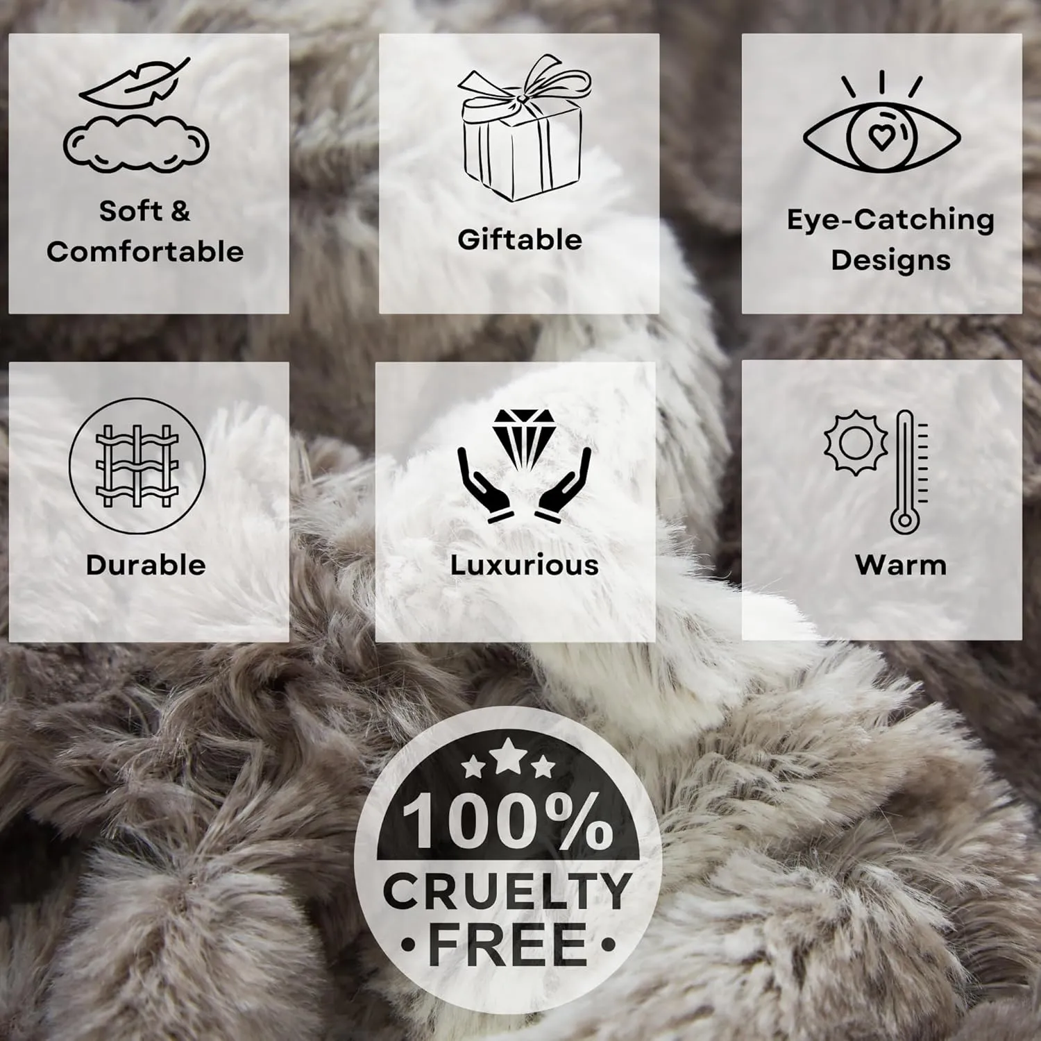 Tache 90 X 90 Inch Faux Fur Bed Blankets Full Queen Size Grey Snow Giraffe Super Soft Warm Embossed Gray Throw Blanket
