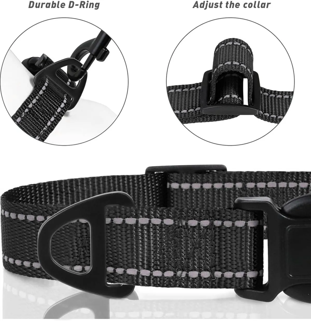 TagME Reflective Nylon Dog Collars, Adjustable Classic Pet Collar with Quick Release Buckle for Small Dogs, Black, 5/8" Width