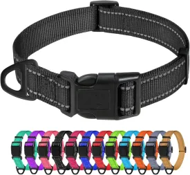 TagME Reflective Nylon Dog Collars, Adjustable Classic Pet Collar with Quick Release Buckle for Small Dogs, Black, 5/8" Width