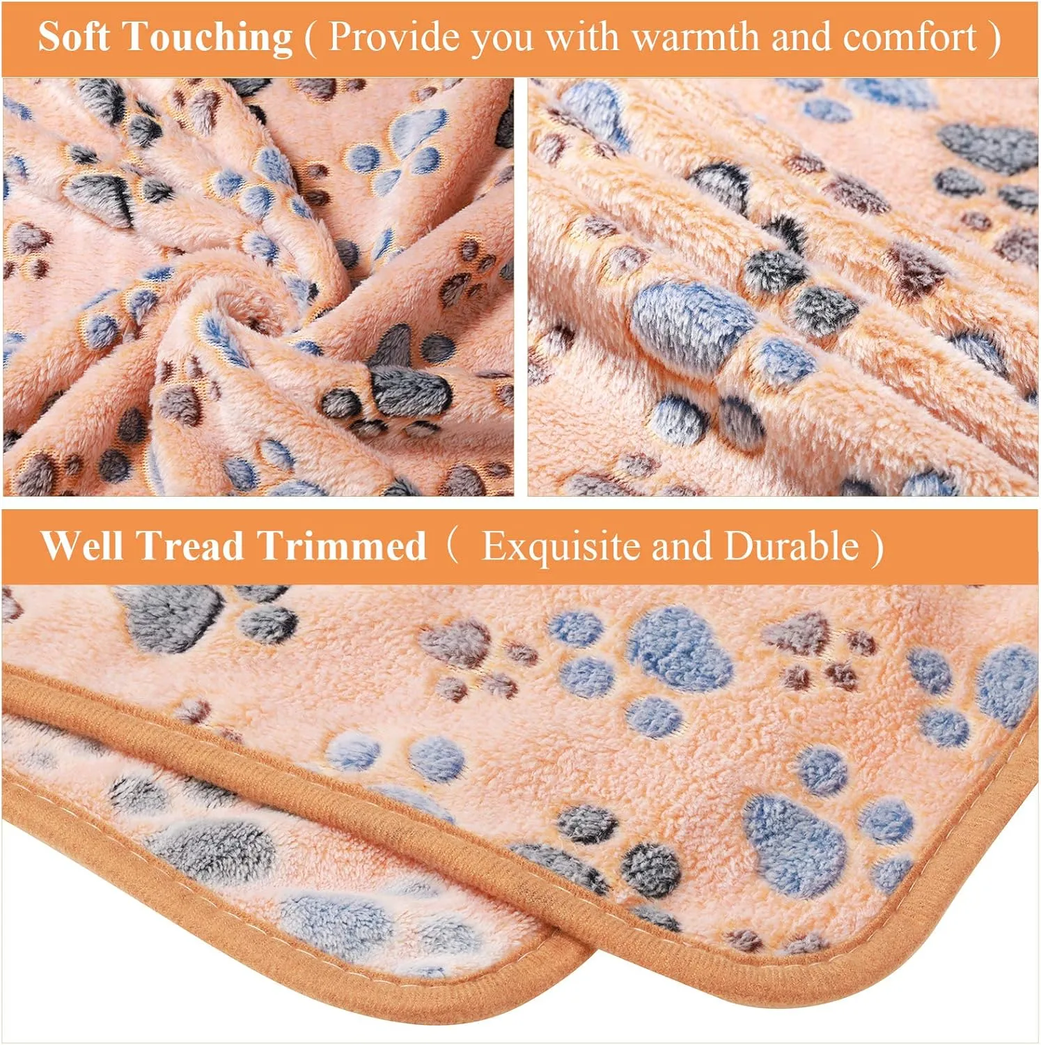 Tatuo 4 Pcs Dog Blanket for Pet Puppy Teething Toys Paw Print Fleece Blanket for Pet Cat Soft Warm Sleep Mat Guinea Pig Cage Mat(Small(24 x 16 Inch),White, Coffee, Pink, Purple)