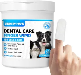 Teeth and Gum Cleaning Wipes for Dogs & Cats - Reduces Plaque, Tarter Buildup & Freshens Breath No-Rinse Disposable Dog Finger Toothbrush Pet Wipes, 50 pcs