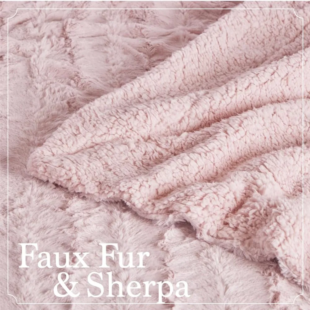 The Connecticut Home Co Bedding Blanket, King 108x90, Soft Fluffy Room Decor, Cozy Warm Throws for Bed, Gifts for Women, Bedroom Cute Aesthetic Blankets Faux Fur and Sherpa Dusty Rose