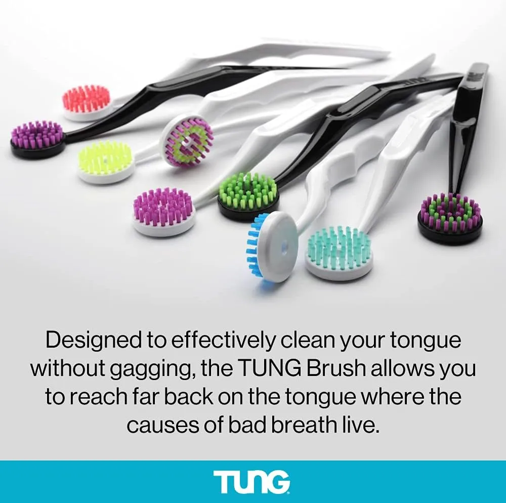 Tung Plastic Tongue Scraper with Protective Caps, Tongue Brush, Tongue Cleaner for Adults, Scrubber, Plastic, Fight Bad Breath and Halitosis | Tongue Scraper Cleaner, Made in America, 2-Pack w/Cap
