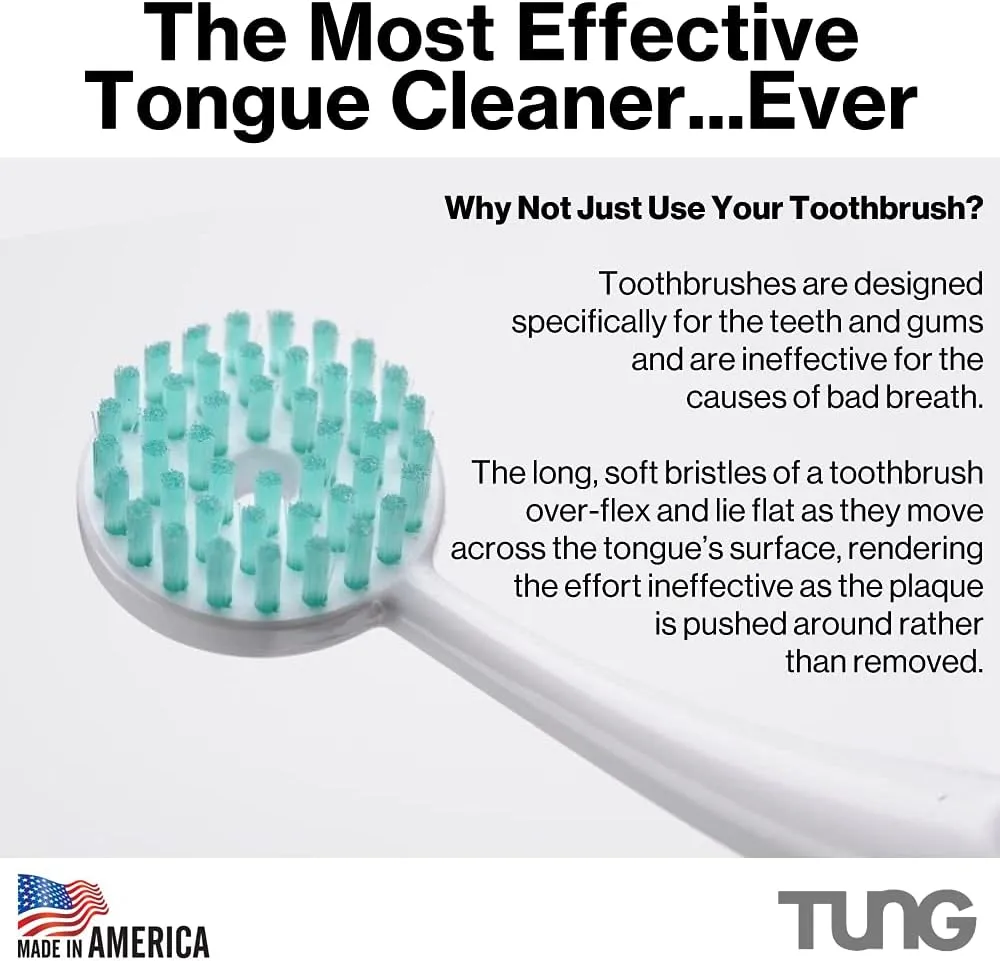 Tung Plastic Tongue Scraper with Protective Caps, Tongue Brush, Tongue Cleaner for Adults, Scrubber, Plastic, Fight Bad Breath and Halitosis | Tongue Scraper Cleaner, Made in America, 2-Pack w/Cap