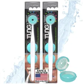 Tung Plastic Tongue Scraper with Protective Caps, Tongue Brush, Tongue Cleaner for Adults, Scrubber, Plastic, Fight Bad Breath and Halitosis | Tongue Scraper Cleaner, Made in America, 2-Pack w/Cap