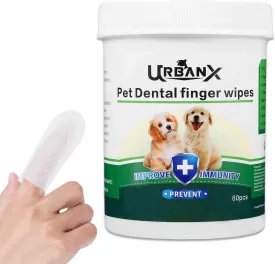 UrbanX Teeth Cleaning Wipes for Chihuahua and Other Companion Dogs Dogs, Remove Bad Breath, Plaque, and Tartar Buildup, No-Rinse Disposable Dog Finger Toothbrush, Gentle Gum Care Pet Wipes, 60 Count