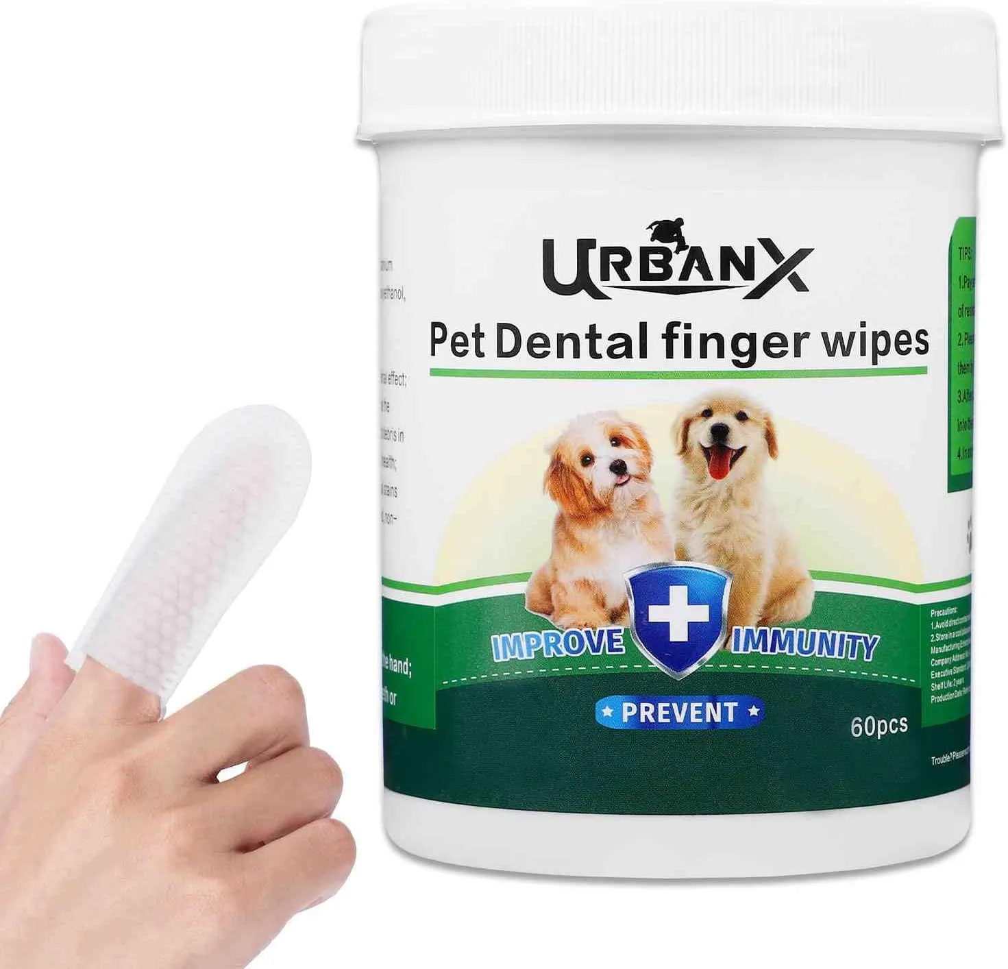 UrbanX Teeth Cleaning Wipes for Italian Greyhound and Other Companion Dogs, Remove Bad Breath, Plaque, and Tartar Buildup, No-Rinse Disposable Finger Toothbrush, Gentle Gum Care Pet Wipes, 60 Count