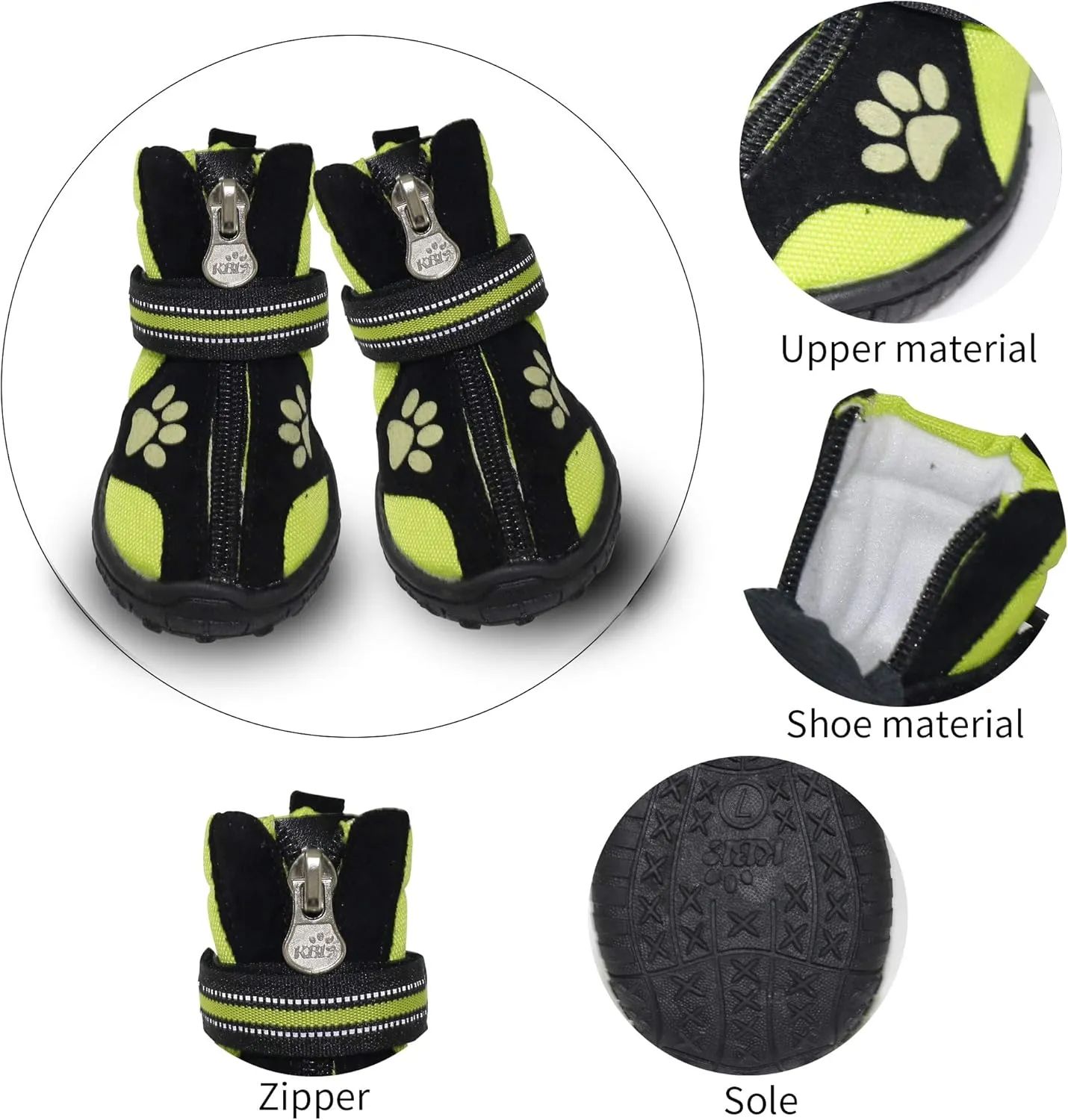 URBEST Dog Winter Shoes, Dog Boots Sports Non-Slip Pet Dog Anti-Slip Sole, Water Resistant Boots for Dogs 2 Pairs (2#, Green)