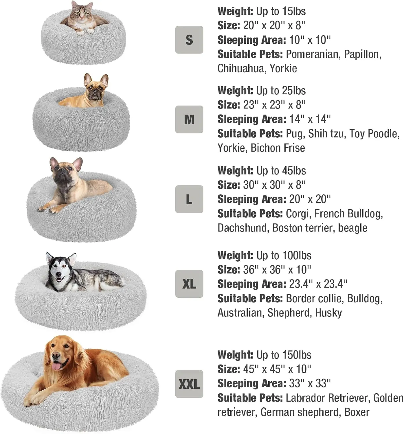 Veehoo Calming Donut Cat Bed for Small Cats Dogs-Round Small Cat Dog Bed, Anti Anxiety Fluffy Faux Plush Cuddler Washable Puppy Bed, Warming Soft Cushion Pet Bed Fits up to 15 lbs Pet, 20", Light Grey