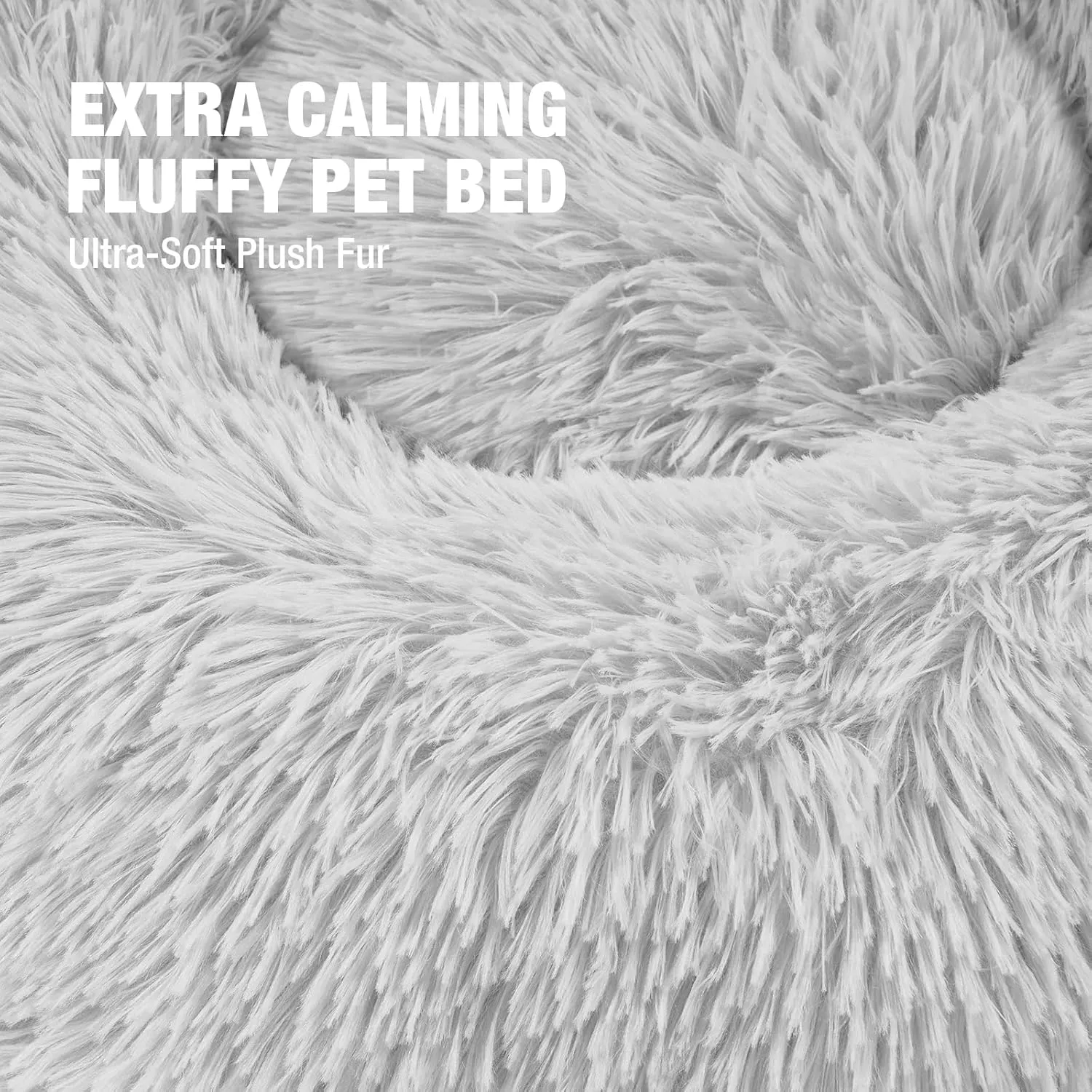 Veehoo Calming Donut Cat Bed for Small Cats Dogs-Round Small Cat Dog Bed, Anti Anxiety Fluffy Faux Plush Cuddler Washable Puppy Bed, Warming Soft Cushion Pet Bed Fits up to 15 lbs Pet, 20", Light Grey