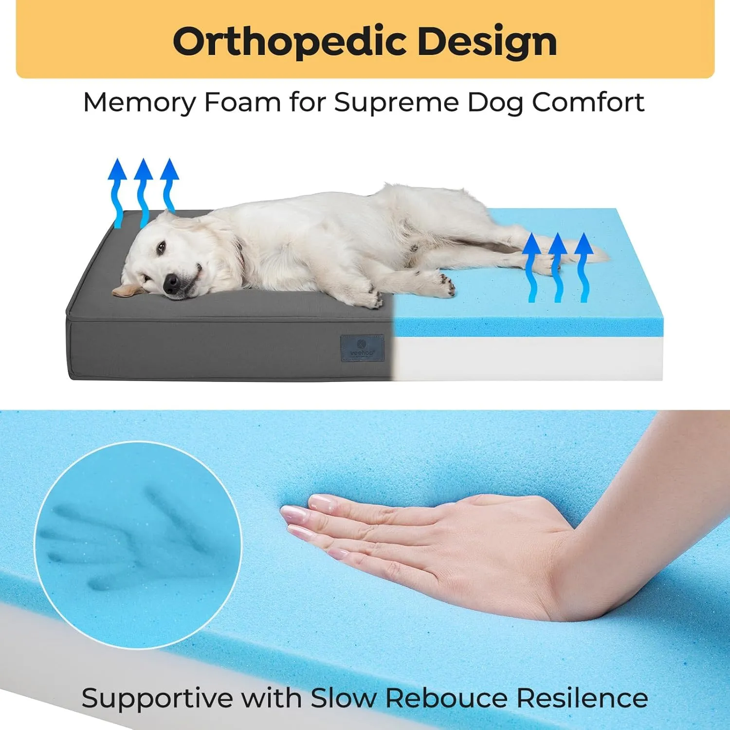 Veehoo Chew Proof Dog Bed for Crate, Durable Dog Crate Bed with Hidden Zipper, Outdoor Waterproof Pet Bed with Removable Washable Cover, Memory Foam Bed for Medium Dogs