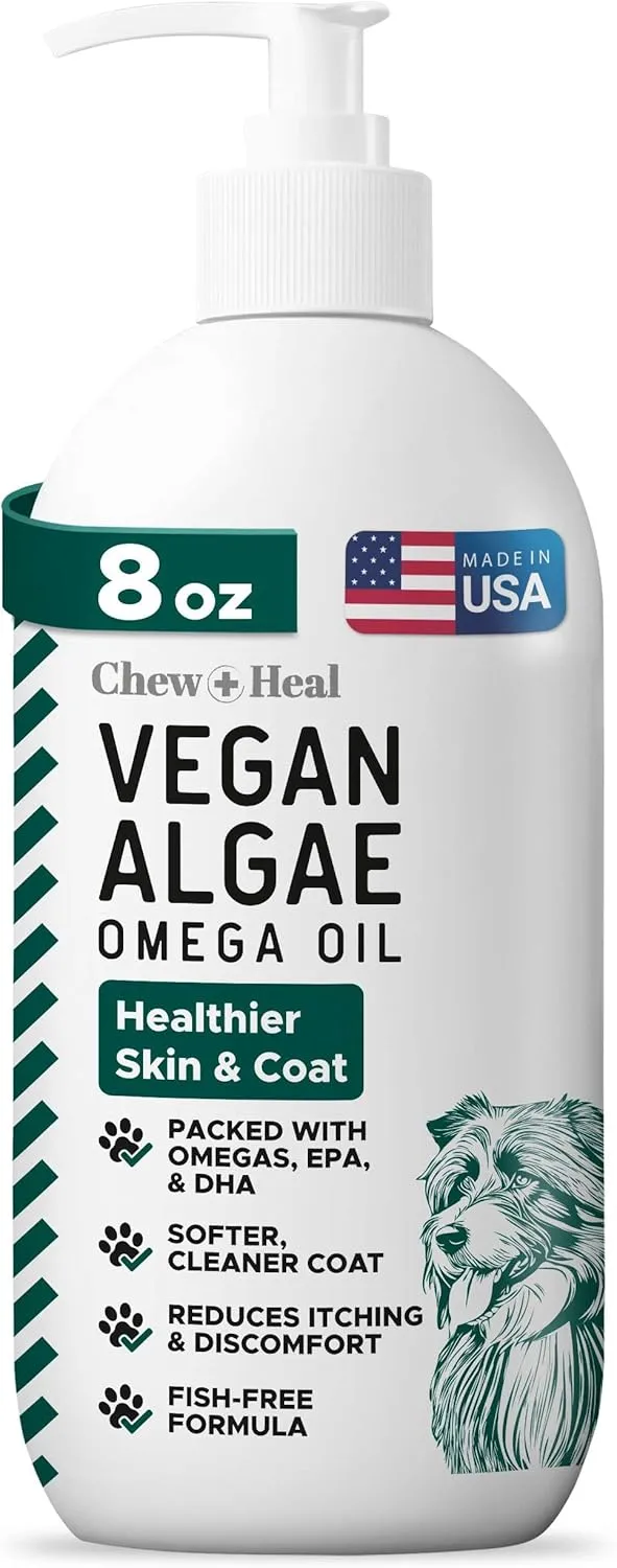 Vegan Omega 3 Oil for Dogs - 8 oz of Fish Free Algae Oil for Healthy Skin and Coat - Made with Omega 3 and 6 Fatty Acids, EPA, DHA, and DPA - Made in The USA
