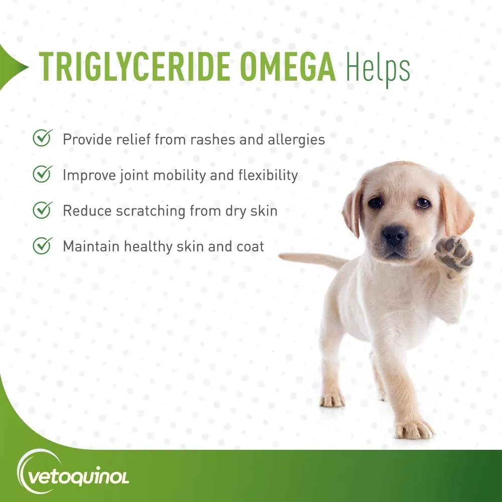 Vetoquinol Triglyceride Omega 3 Supplement for Large Dogs, Dog Fish Oil Supplement with EPA and DHA, Promotes Skin, Coat, Joint, and Immune Health, Omega 3 Fish Oil for Dogs 60lbs or More, 60ct